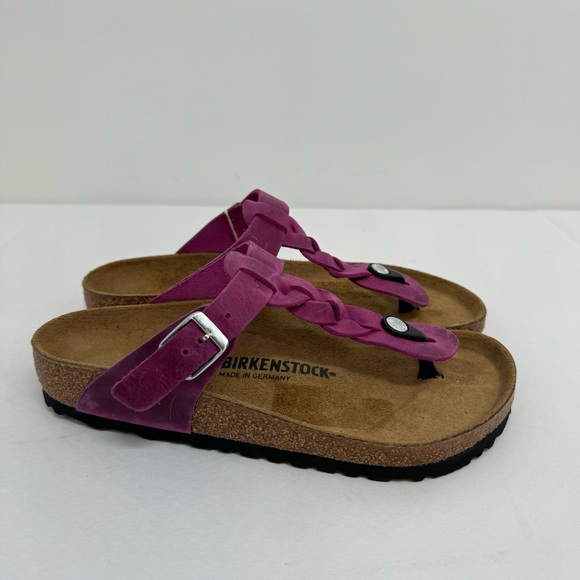 Birkenstock Braided Oiled Piink Leather Gizeh Sandals EU 39 Womens 8-8.5 Fuchsia - Picture 3 of 8